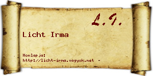 Licht Irma névjegykártya